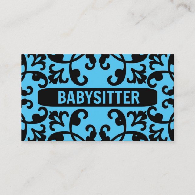Babysitter Blue Damask Business Card (Front)