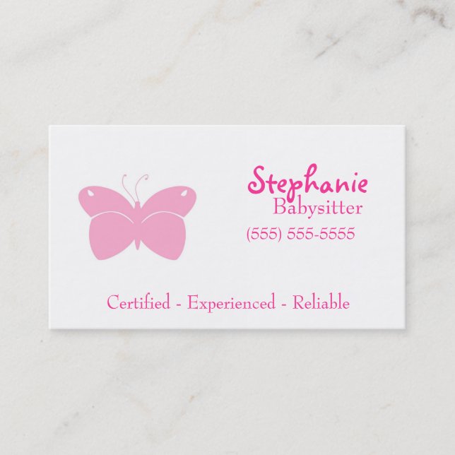 Babysitter Business Card - Pink Butterfly (Front)