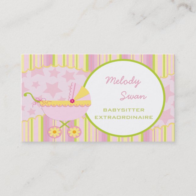 BabySitter Business Card Pink Carriage (Front)