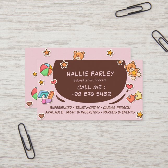 Babysitter Business | cute chocolate stickers Card (Front/Back In Situ)
