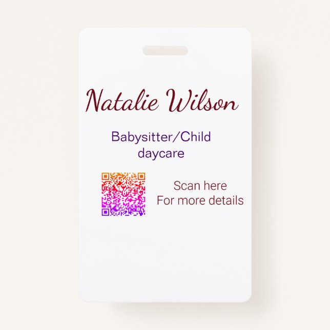 Babysitter child daycare nanny add name details q  badge (Front)