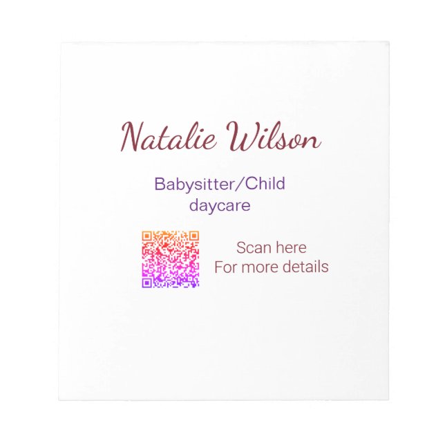 Babysitter child daycare nanny add name details q  notepad (Front)