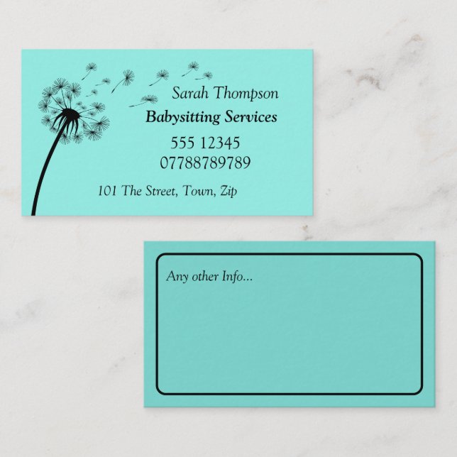 Babysitter Contact Business Card (Front/Back)