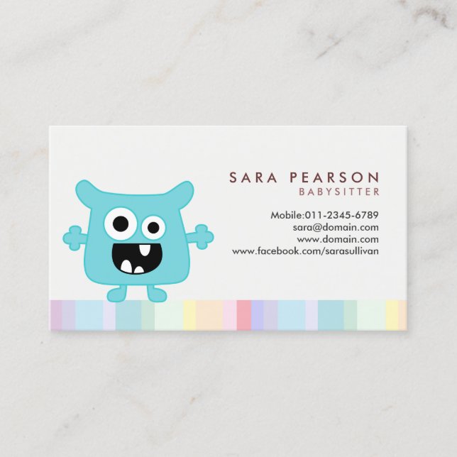 Babysitter Cute Cyan Monster Alien Carte de visite (Devant)