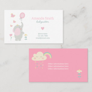 Babysitter Cute Elephant Babysitting Service Business Card