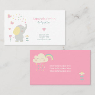 Babysitter Cute Elephant Babysitting Service Business Card