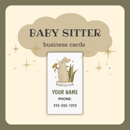 Babysitter Cute Floral Bunny Baby Business Cards