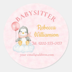 Babysitter Cute Penguin  Classic Round Sticker