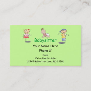 Babysitter Nanny Cartoon Stick Kids Boy Girl Baby Business Card