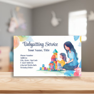 Babysitter Nanny Childcare Watercolor Blocks Business Card