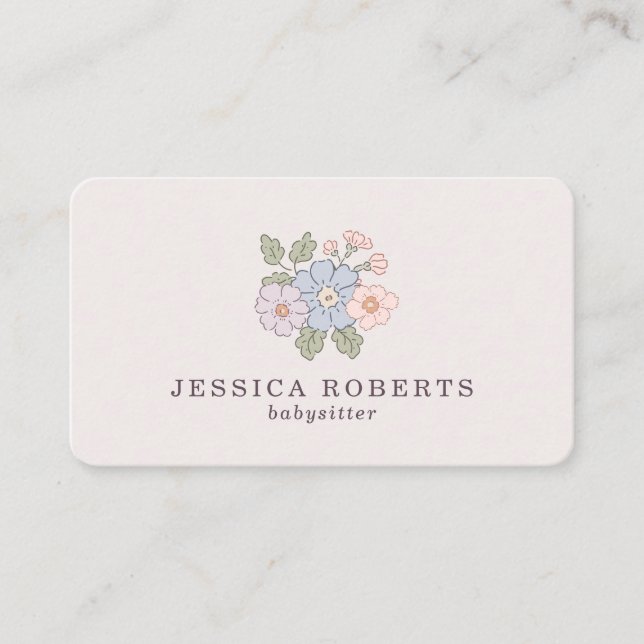 Babysitter pastel Carte de visite floral (Devant)