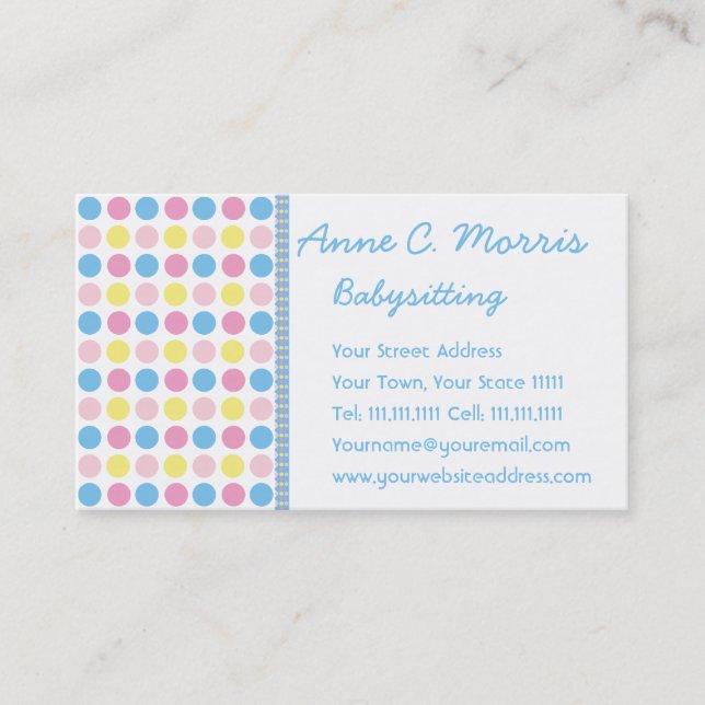 Babysitter Pastel Polka Dots Business Card (Front)
