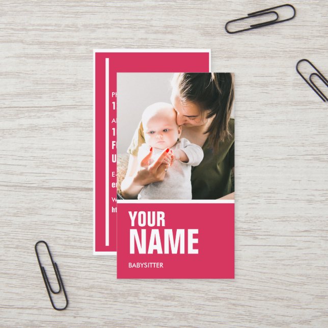 Babysitter Pink (Personalize Photo & Text) Business Card (Front/Back In Situ)
