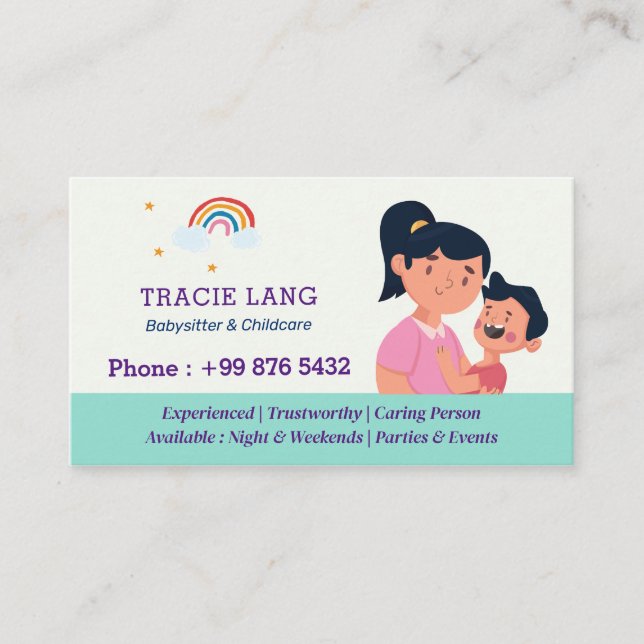 Babysitter Professional Business | Cute Rainbow Card (Front)
