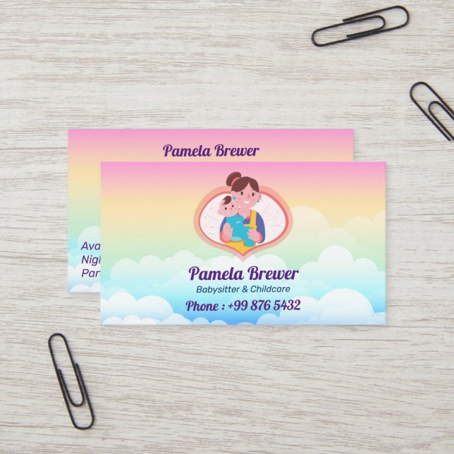 Babysitter Professional Business | Cute Rainbow Card (Front/Back In Situ)