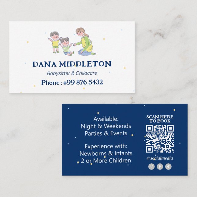 Babysitter Professional Business | Navy White Card (Front/Back)