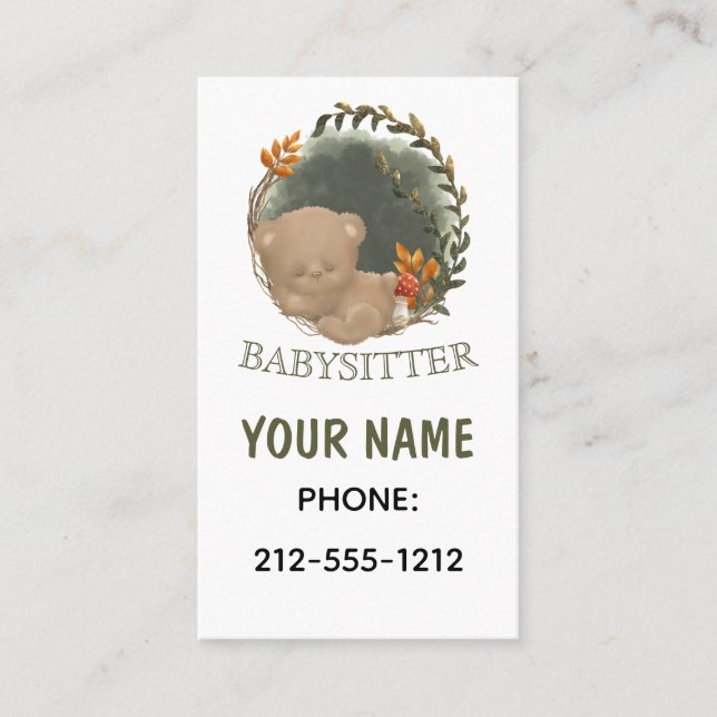 Babysitter Sleepy Baby Bear Cartes de visite (Devant)