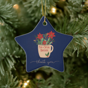 Babysitter Thank You at Christmas Poinsettias Ceramic Ornament