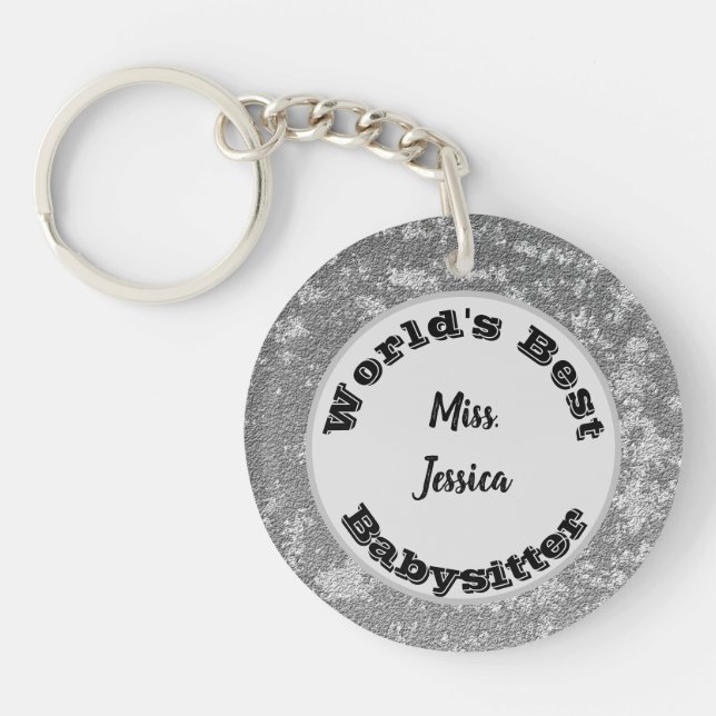Babysitter Thank You Marbled Silver Appreciation Keychain (Front)