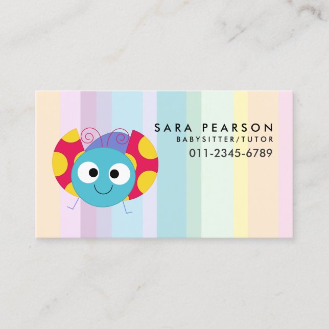 Babysitter Tutor Child Care Cute Ladybug Business Card (Front)