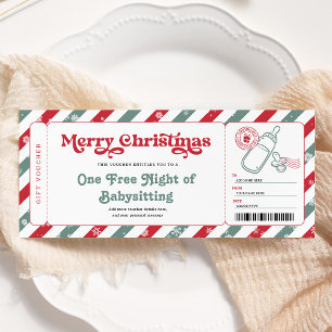 Babysitting Christmas Gift Voucher Ticket Invitation