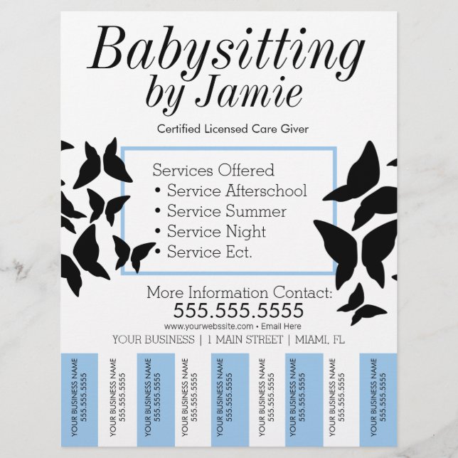Babysitting Day Care Butterfly Tear Off Strips Flyer (Front)