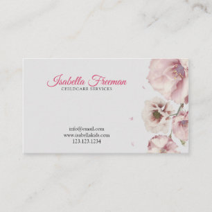 Babysitting Modern Pink Girly Watercolor Floral Bu Business Card