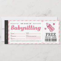 Babysitting Pink Gift Coupon Voucher Certificate