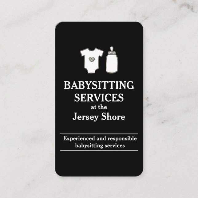 Babysitting Services at the Jersey Shore Black Business Card (Front)