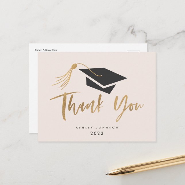 Bac de diplôme et Tassel Gold Foil Blush carte pos (Devant/Arrière en situation)