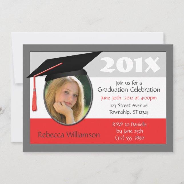 Bac de diplôme et Tassel Photo Red Invitations (Devant)