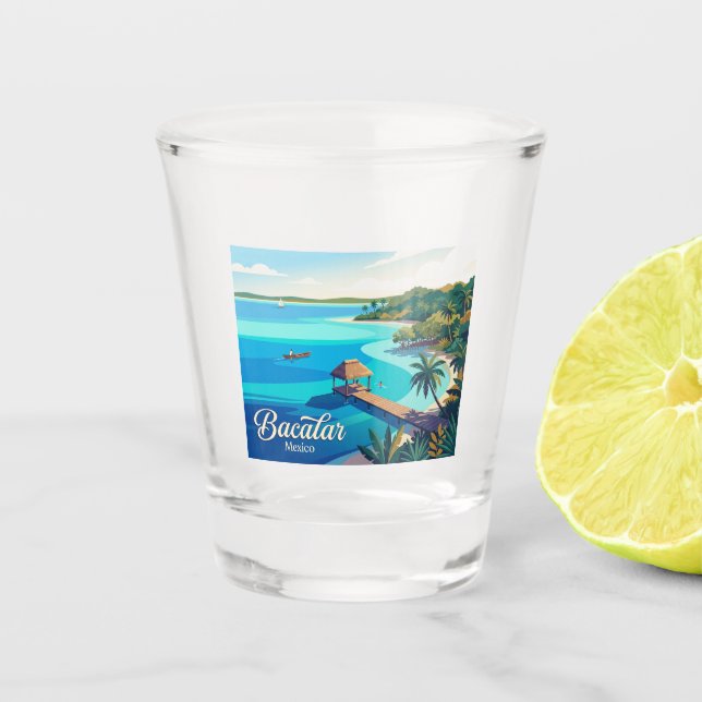 Bacalar Lagoon Mexico Shot Glass (Front)