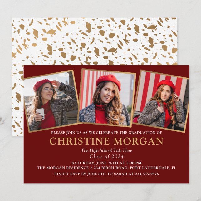 Baccalauréat en or noir Faire-part de la photo (Devant / Derrière)