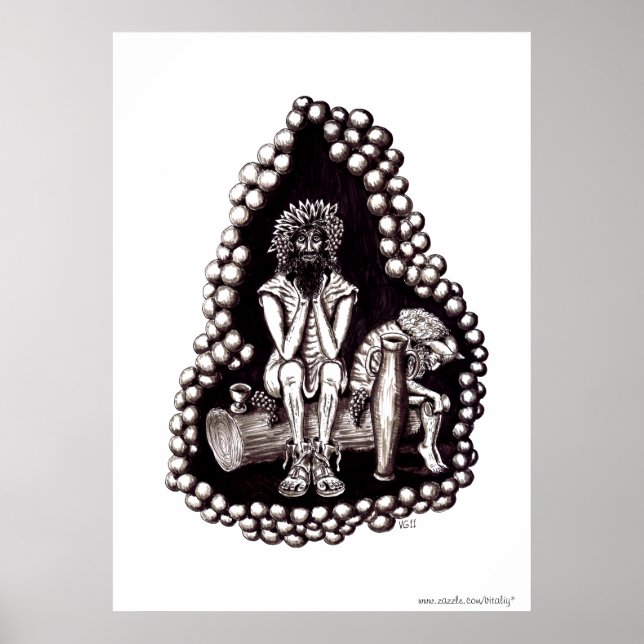 Bacchus god of wine black and white drawing poster (Front)