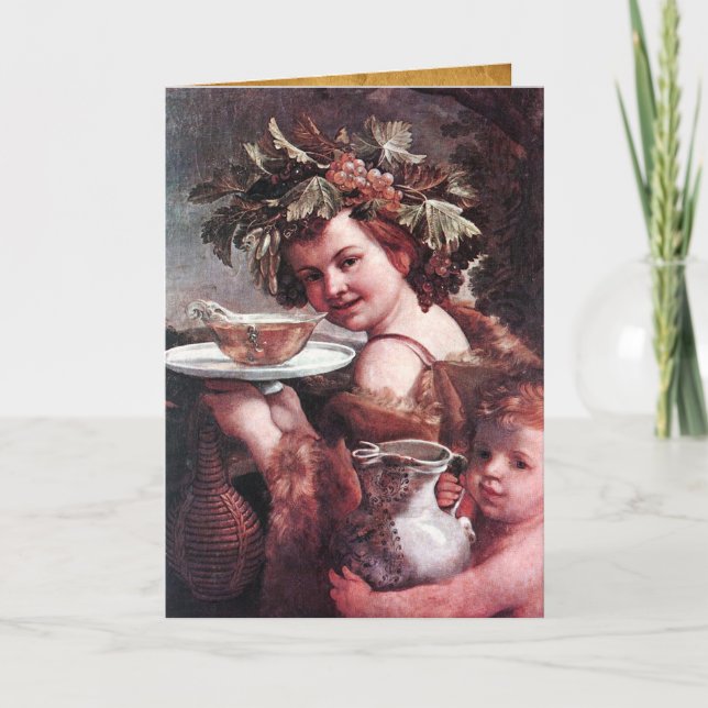 BACCHUS ,GRAPES AND ROSE WINE PARCHMENT Birthday Card (Front)