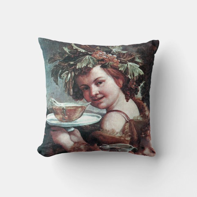 BACCHUS, GRAPES AND ROSE WINE THROW PILLOW (Front)