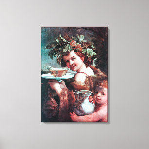 BACCHUS, GRAPES AND WHITE WINE CANVAS PRINT