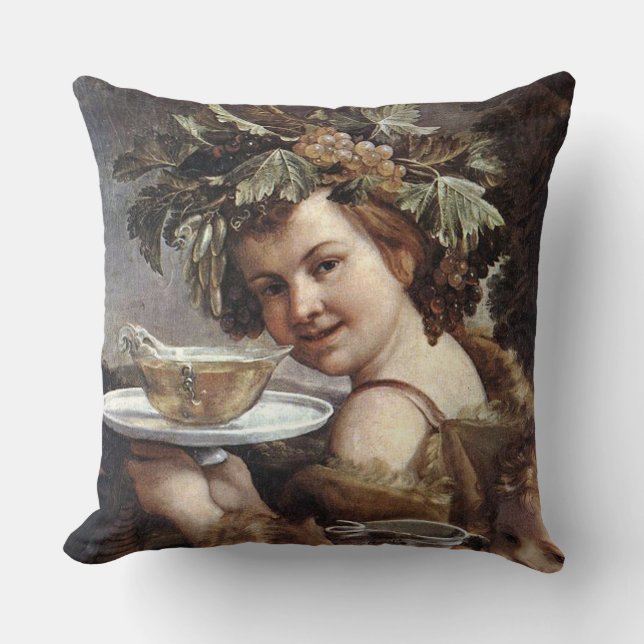 BACCHUS, GRAPES AND WHITE WINE THROW PILLOW (Front)