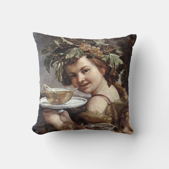 BACCHUS, GRAPES AND WHITE WINE THROW PILLOW (Front)