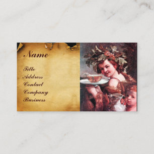 BACCHUS, GRAPES ,ROSE WINE RED WAX SEAL PARCHMENT BUSINESS CARD