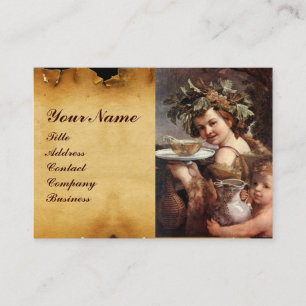 BACCHUS, GRAPES ,WHITE WINE RED WAX SEAL PARCHMENT BUSINESS CARD