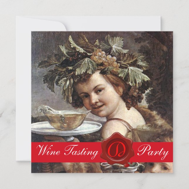 BACCHUS,WINE TASTING PARTY RED WAX SEAL PARCHMENT INVITATION (Front)