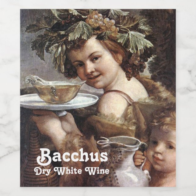 BACCHUS WITH GRAPES AND WHITE WINE LABEL (Single Label)