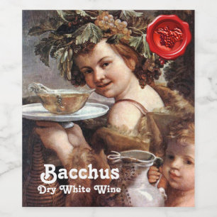 BACCHUS WITH GRAPES AND WHITE WINE RED WAX SEAL LABEL