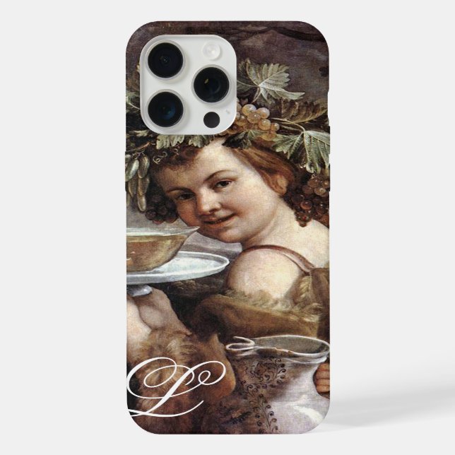 BACCHUS WITH GRAPES AND WINE MONOGRAM iPhone CASE (Back)