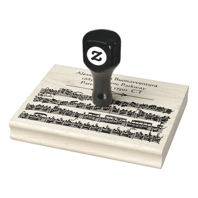 Bach Antique Music Custom Name Address Rubber Stamp (Stamp)