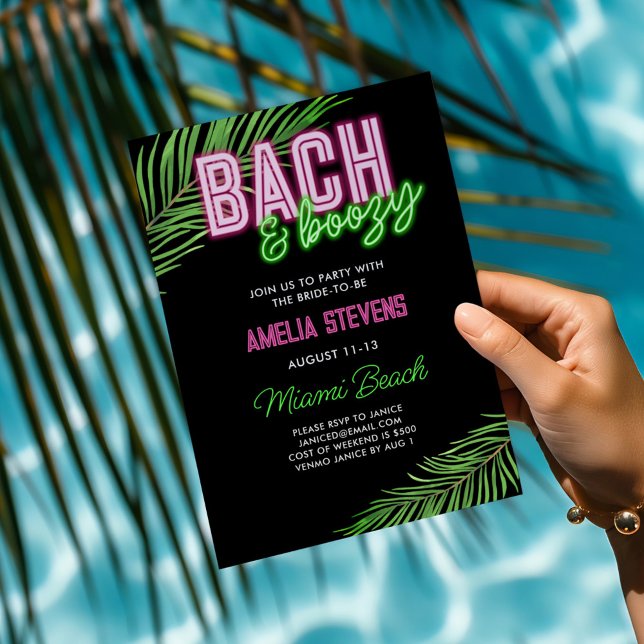 Bach & Boozy Neon Green & Pink Tropical Weekend Invitation (Creator Uploaded)