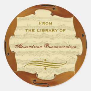 Bach Cello Suite Manuscript Customizable Bookplate Classic Round Sticker
