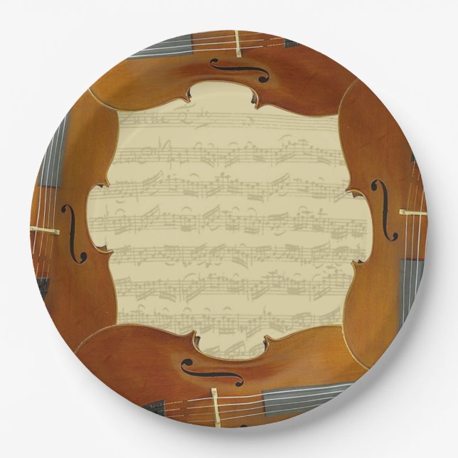 Bach Cello Suite Manuscript in Cello Frame Paper Plate (Front)