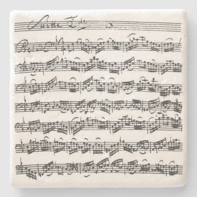 Bach Cello Suite Music Manuscript Stone Coaster (Front)